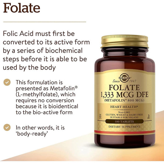 Solgar Folate 1333 MCG Folic Acid 800 MCG Vegan 100 Tablets