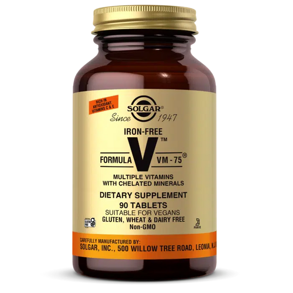 Solgar Formula VM-75 Iron Free Multivitamins with Chelated Minerals 60 Tablets Vegan Gluten Free