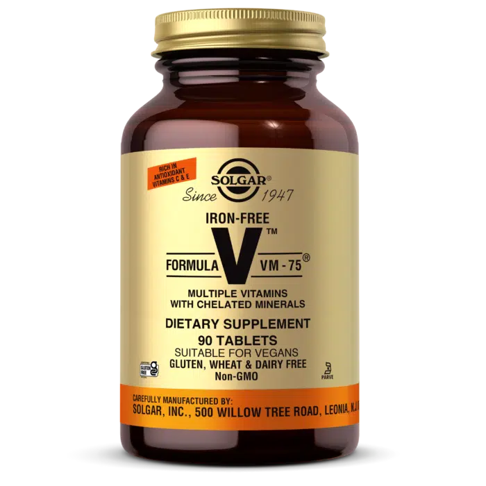 Solgar Formula VM-75 Iron Free Multivitamins with Chelated Minerals 60 Tablets Vegan Gluten Free