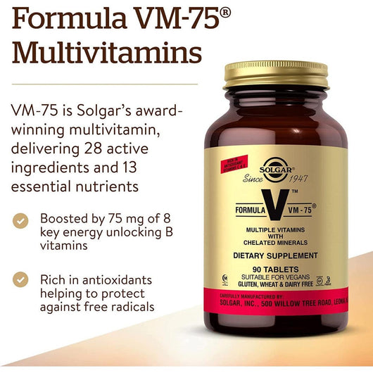 Solgar Formula VM-75 Multivitamins with Chelated Minerals Vegan 90 Tablets