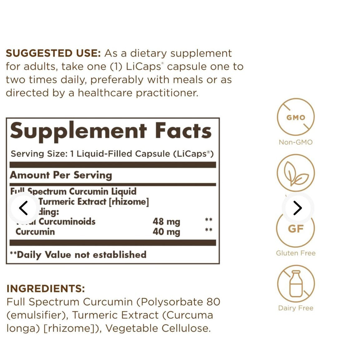Solgar Full Spectrum Curcumin 60 Licaps Non-GMO Vegan Gluten Free