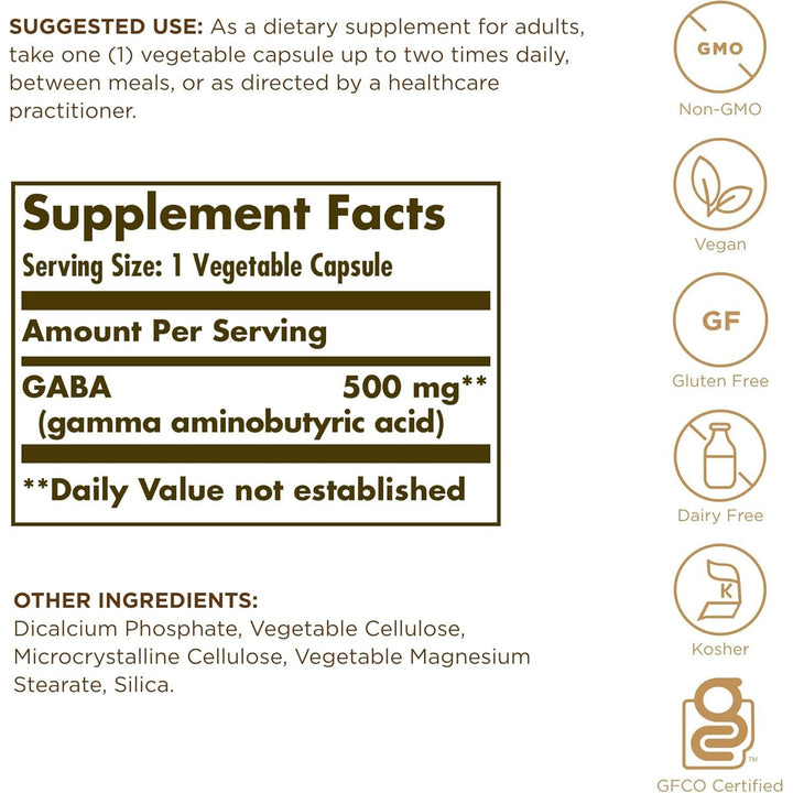 Solgar GABA 500 mg 50 Vegetable Capsules