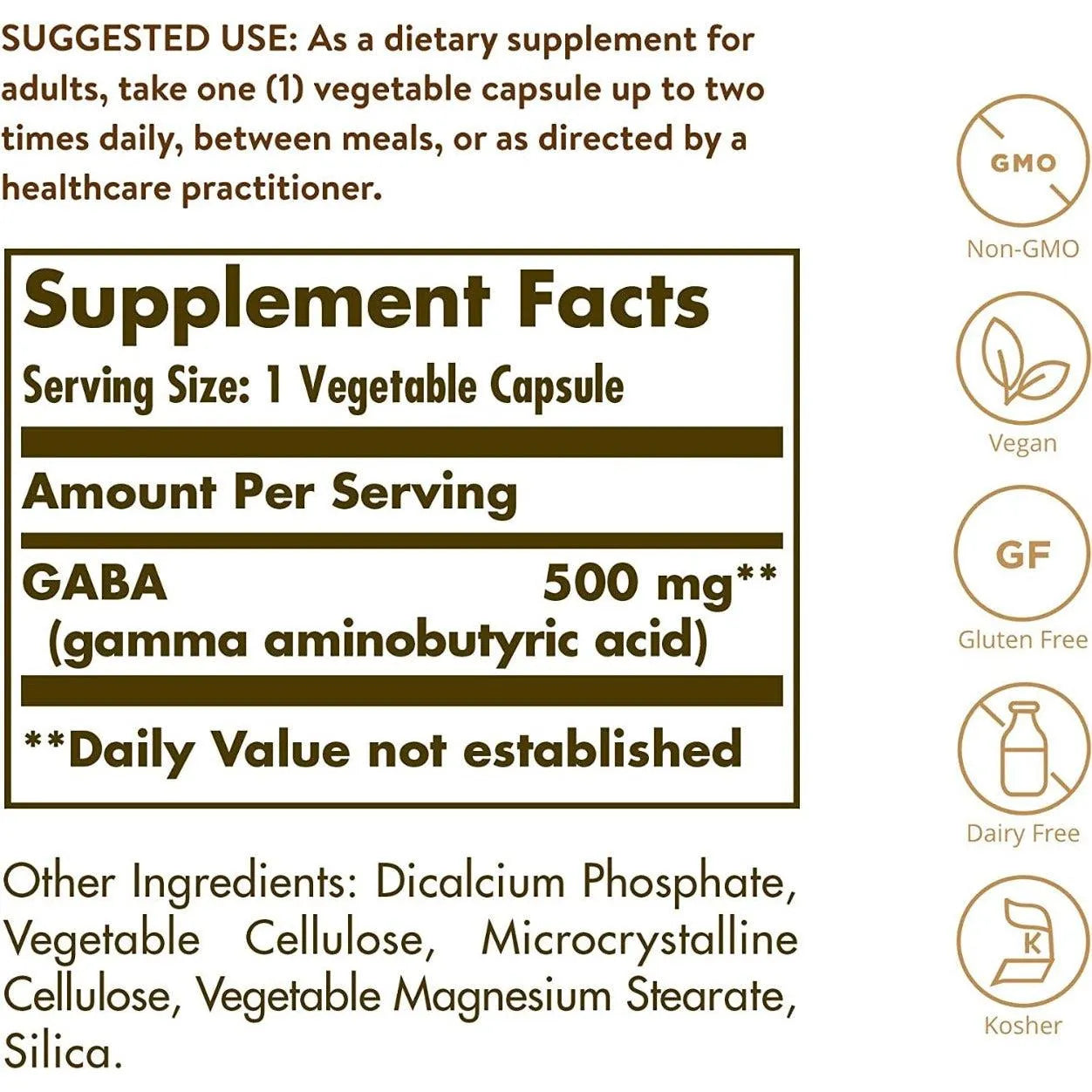 Solgar GABA 500mg Nervous System Support 100 Vegetable Capsules