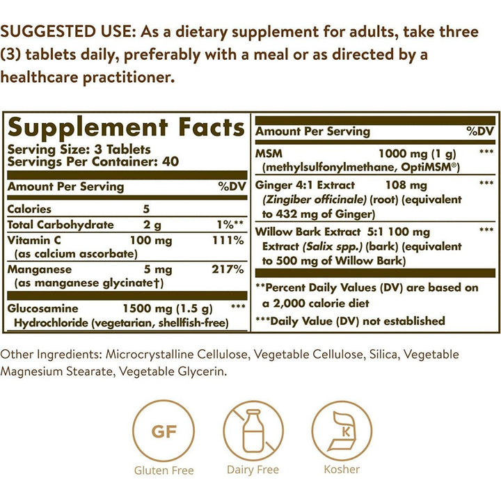 Solgar Glucosamine MSM Complex 120 Tablets - For Healthy Joints Shellfish-Free Gluten Free Dairy Free