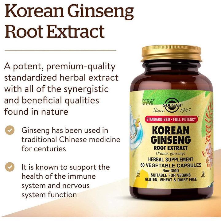 Solgar Korean Ginseng Root Extract 60 Vegetable Capsules