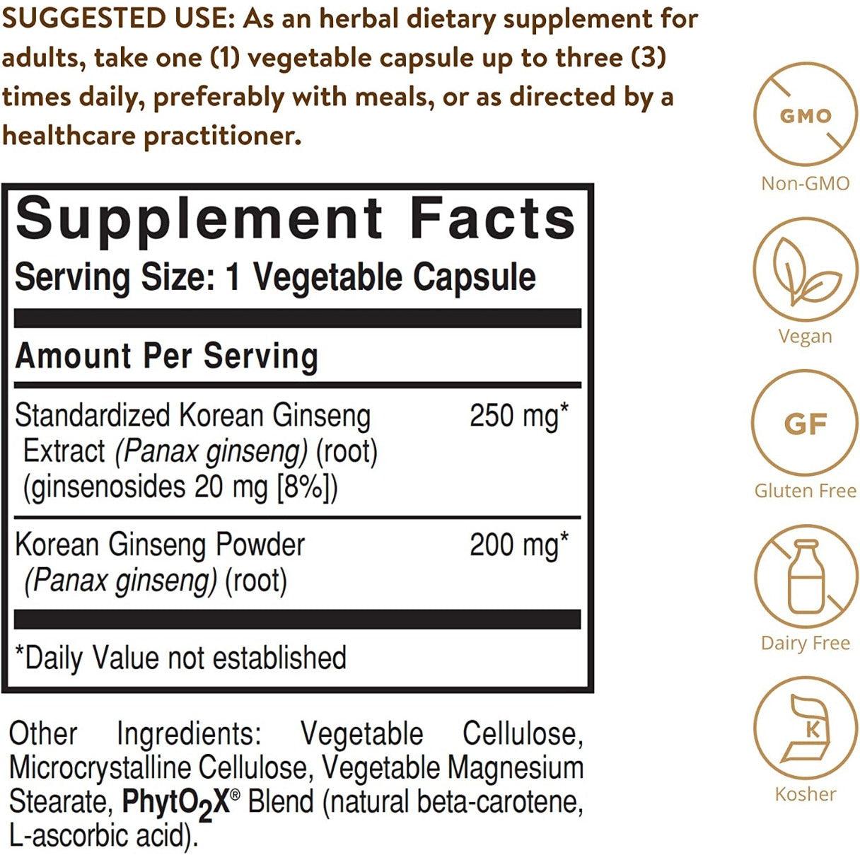Solgar Korean Ginseng Root Extract 60 Vegetable Capsules
