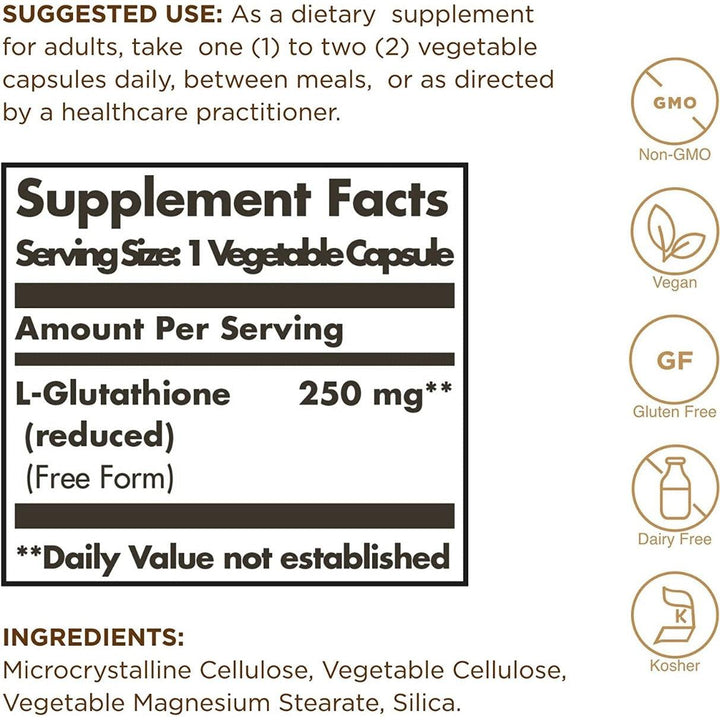 Solgar L - GLUTATHIONE 250 MG Antioxidant Support 30 Vegetable Capsules