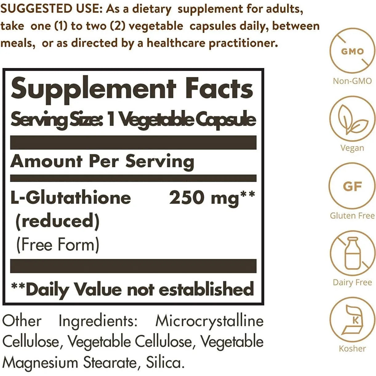 glutathione solgar Reduced L-Glutathione 250 mg - 30 Vegetable Capsules - Antioxidant Support - Non-GMO, Vegan, Gluten Free, Dairy Free, Kosher Solgar Vitamin & Herb L-Glutathione