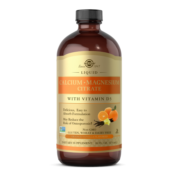 Solgar Liquid Calcium Magnesium Citrate with Vitamin D3 Natural Orange Vanilla Flavor 473ml