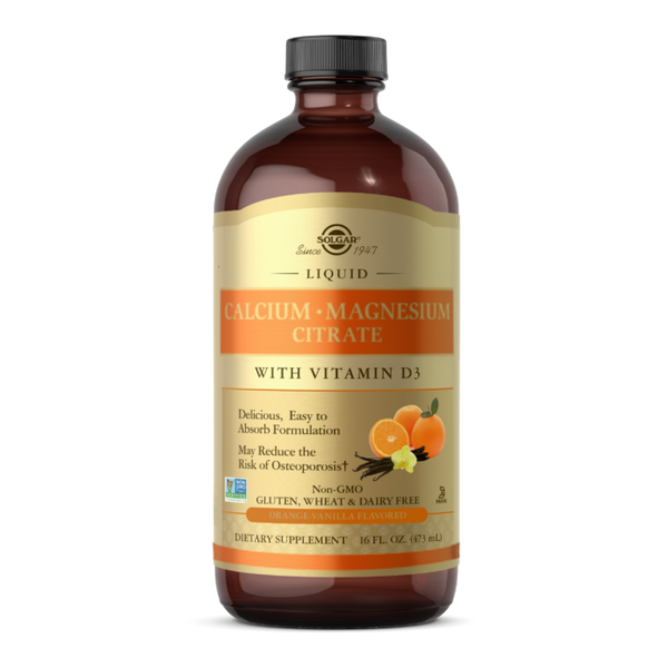 Solgar Liquid Calcium Magnesium Citrate with Vitamin D3 Natural Orange Vanilla Flavor 473ml