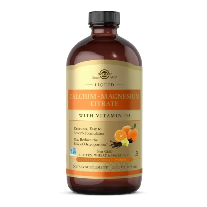 Solgar Liquid Calcium Magnesium Citrate with Vitamin D3 Natural Orange Vanilla Flavor 473ml