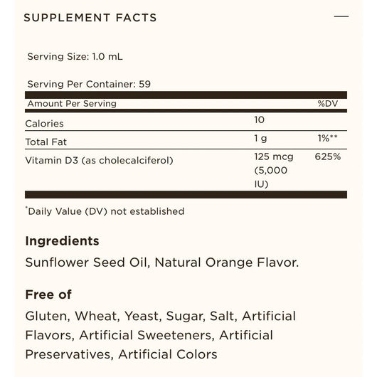 Solgar Liquid Vitamin D3 125mcg 5,000 IU Natural Orange Flavor 59ml