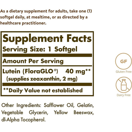 Solgar Lutein 40 mg 30 Softgels - Supports Eye Health - Contains FloraGLO Lutein - Gluten Free Dairy Free