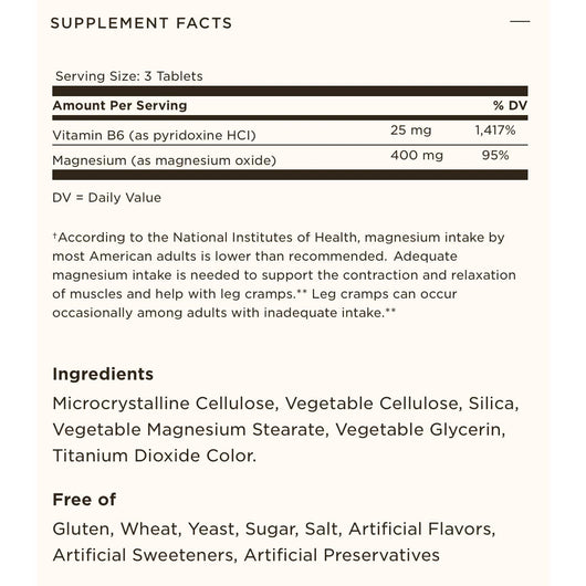 Solgar MAGNESIUM WITH VITAMIN B6 100 Tablets