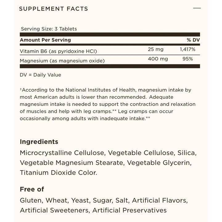 Solgar MAGNESIUM WITH VITAMIN B6 100 Tablets