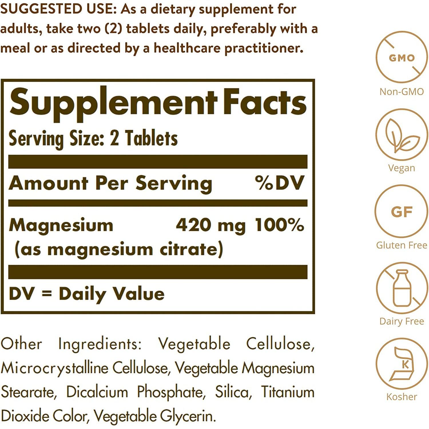 Solgar Magnesium Citrate Non-GMO Vegan 120 Tablets