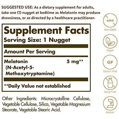 Solgar Melatonin 5mg Non-GMO Vegan 60 Nuggets