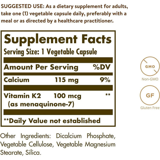 Solgar Naturally Sourced Vitamin K2 MK-7 100mcg 50 Vegetable Capsules