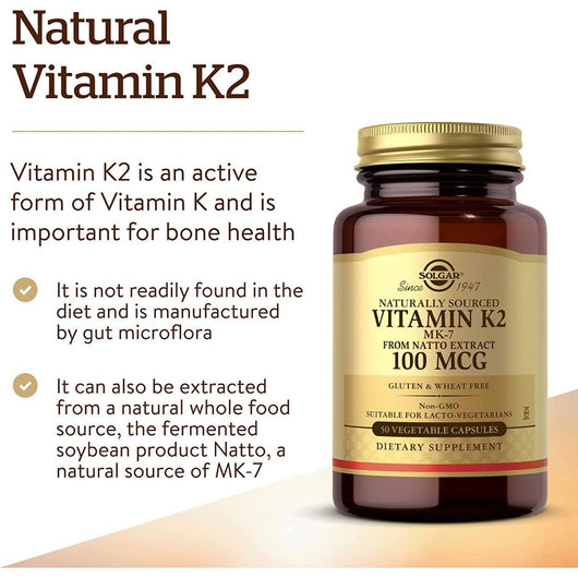 Solgar Naturally Sourced Vitamin K2 MK-7 100mcg 50 Vegetable Capsules