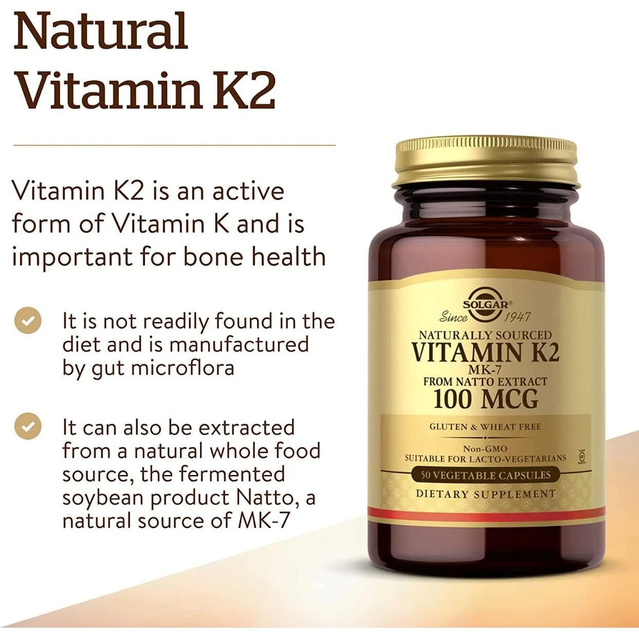 Solgar Naturally Sourced Vitamin K2 MK-7 100mcg 50 Vegetable Capsules