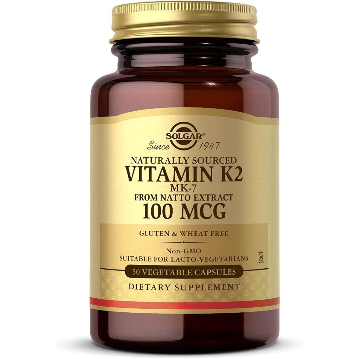Solgar Naturally Sourced Vitamin K2 MK-7 100mcg 50 Vegetable Capsules