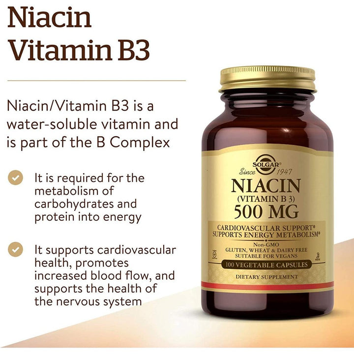 Solgar Niacin Vitamin B3 500 mg 100 Vegetable Capsules