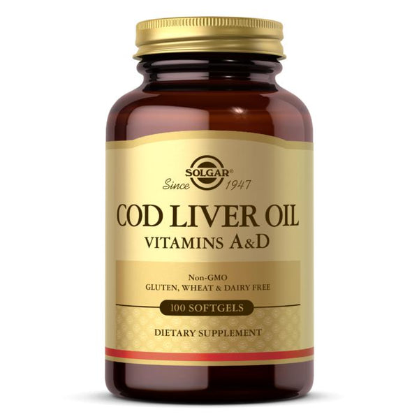 Solgar Norwegian Cod Liver Oil Vitamins A & D Non-GMO Gluten Free Dairy Free 100 Softgels