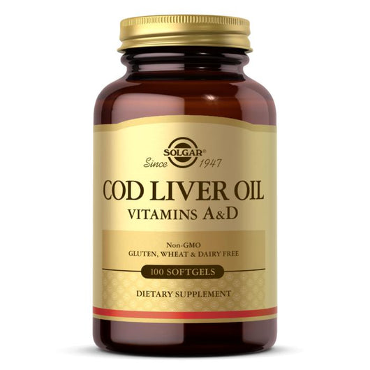 Solgar Norwegian Cod Liver Oil Vitamins A & D Non-GMO Gluten Free Dairy Free 100 Softgels