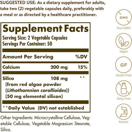 Solgar Oceanic Silica from Red Algae Elemental Silicon 100 Vegetable Capsules