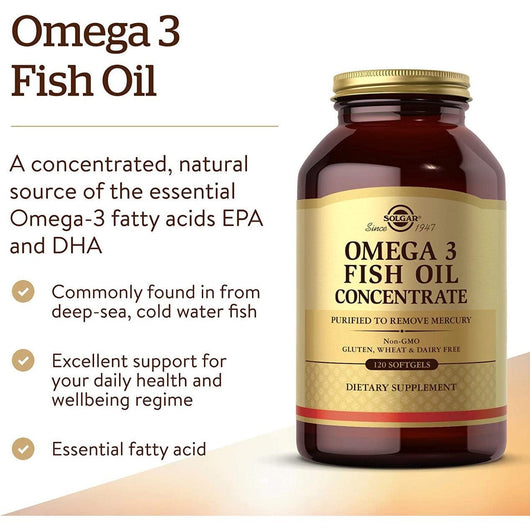 Solgar Omega 3 Fish Oil Concentrate non-GMO, gluten- and dairy-free 120 Softgels