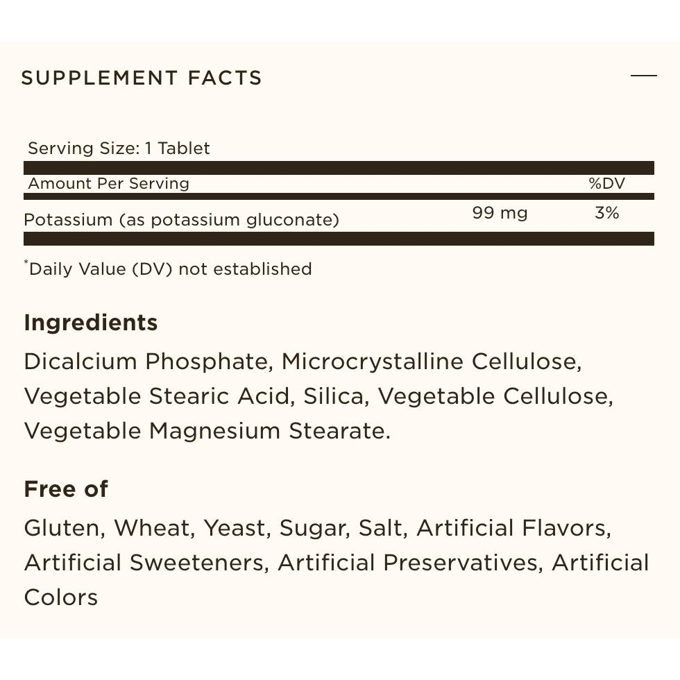 Solgar Potassium 99 MG Non-GMO Gluten Free Dairy Free Vegan 100 Tablets