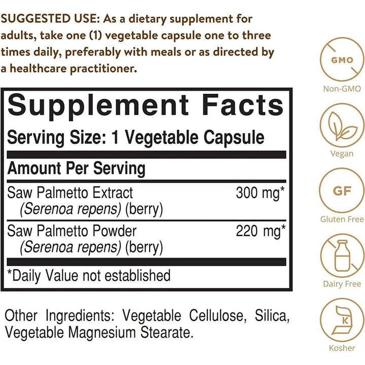 Solgar Saw Palmetto Berries Full Potency Non-GMO Vegan Gluten Free Dairy Free 100 Veg Capsules