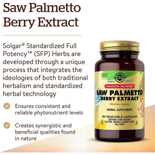 Solgar Saw Palmetto Berry Extract Non-GMO Dairy Free Gluten Free 60 Vegan Capsules