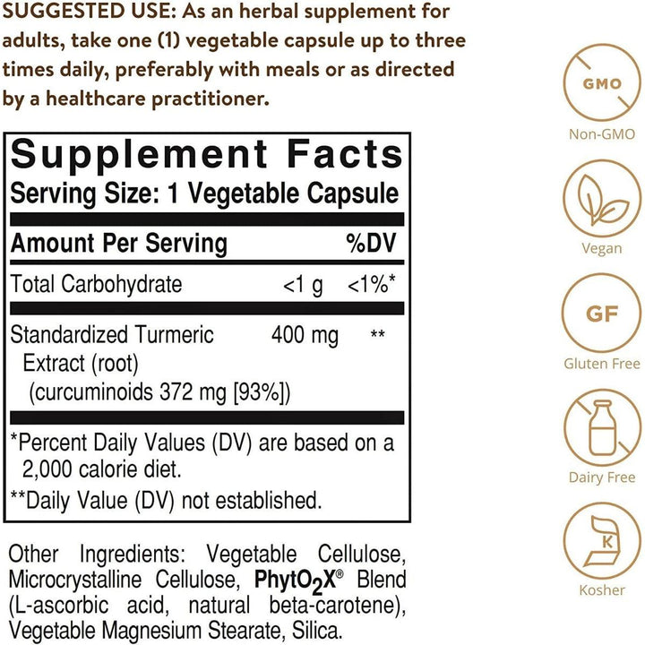 Solgar Standardized Turmeric Root Extract Curcumin 60 Vegetable Capsules