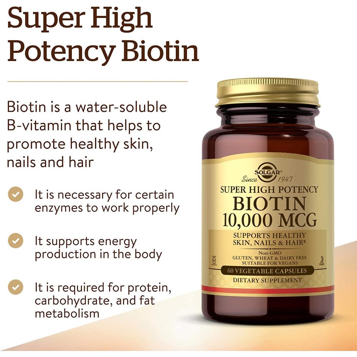 Solgar Super High Potency Biotin 10,000 MCG 60 Vegetable Capsules