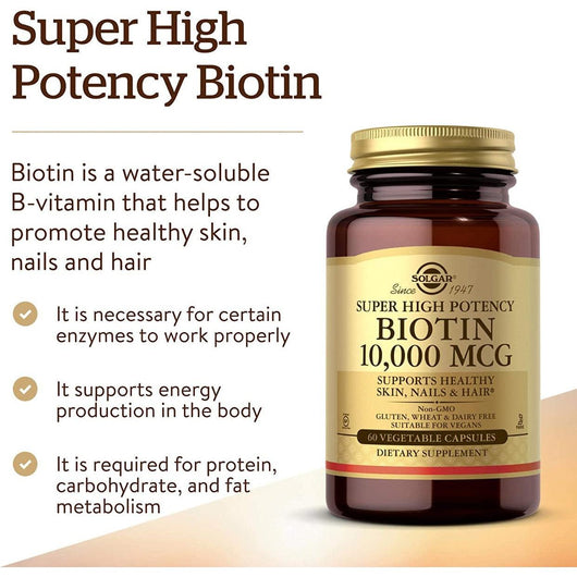 Solgar Super High Potency Biotin 10,000 MCG 60 Vegetable Capsules