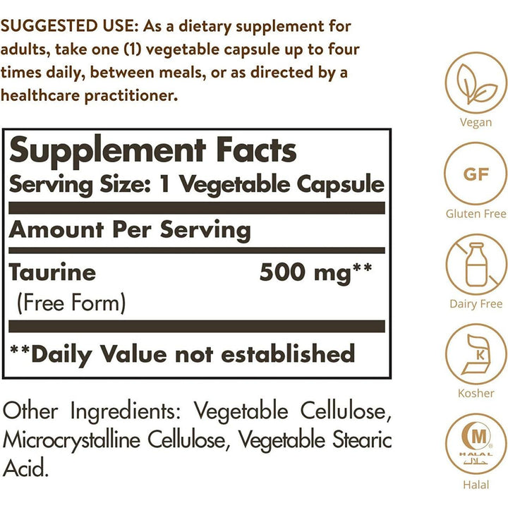 Solgar Taurine 500 mg 100 Vegetable Capsules