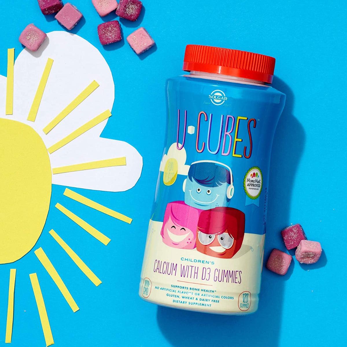 Solgar U-Cubes Children's Calcium with Vitamin D3 120 Gummies Strawberry Flavor Non GMO Gluten Free Dairy Free