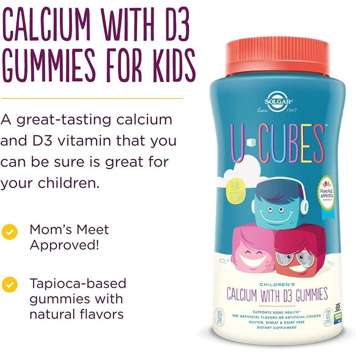 Solgar U-Cubes Children's Calcium with Vitamin D3 120 Gummies Strawberry Flavor Non GMO Gluten Free Dairy Free