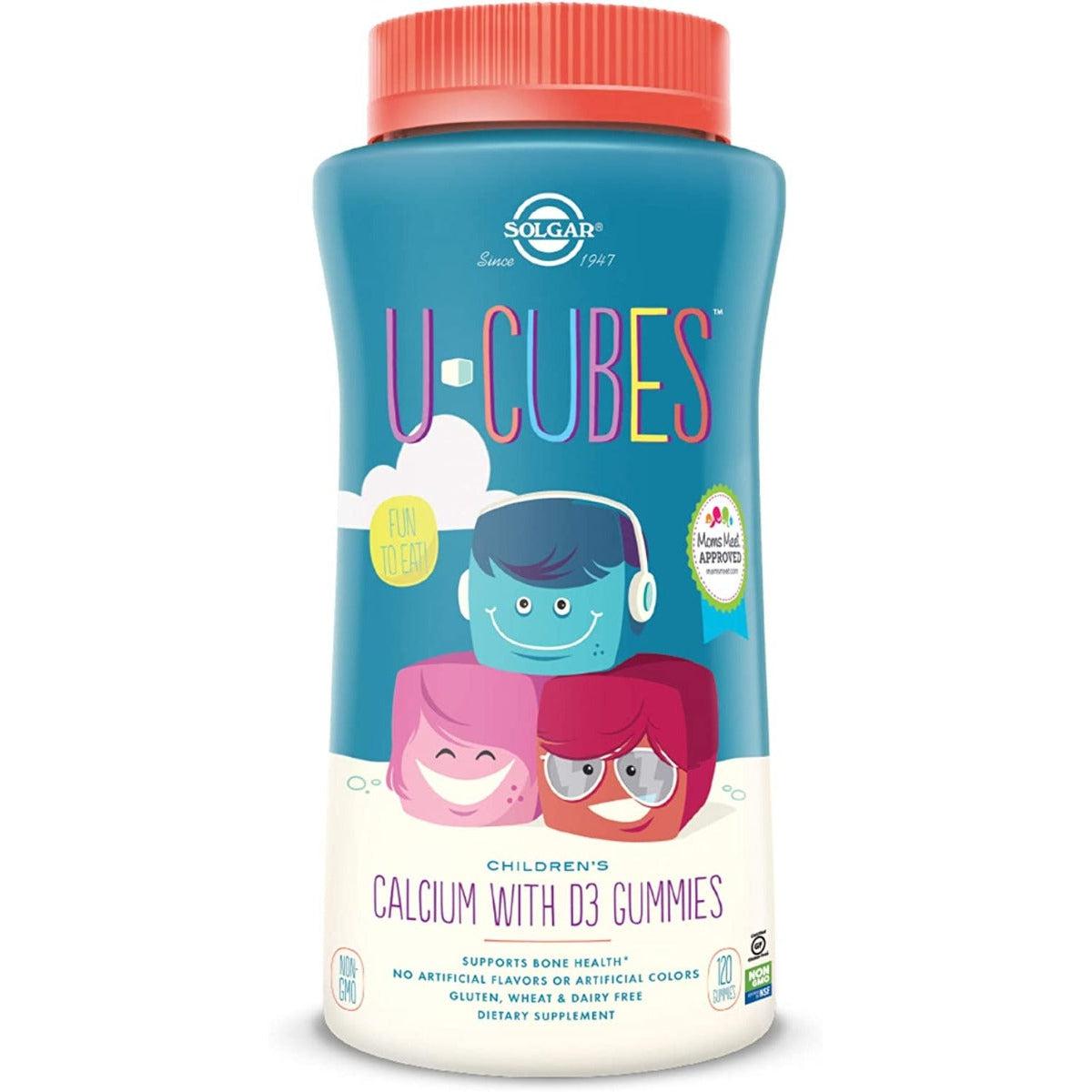 Solgar U-Cubes Children's Calcium with Vitamin D3 120 Gummies Strawberry Flavor Non GMO Gluten Free Dairy Free