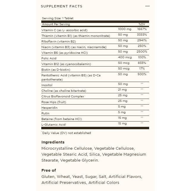 Solgar Ultimate B+C Complex Vitamin B Complex with Vitamin C Complex Gluten Free Dairy Free Vegan 90 Vegan Tablets