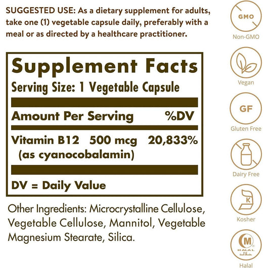 Solgar Vitamin B12 500 MCG 100 Vegetable Capsules