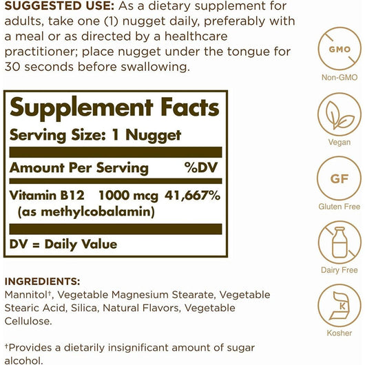 Solgar Vitamin B12 Methylcobalamin 1000 MCG 30 NUGGETS