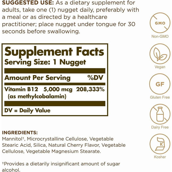 Solgar Vitamin B12 Methylcobalamin 5000 MCG 30 Nuggets