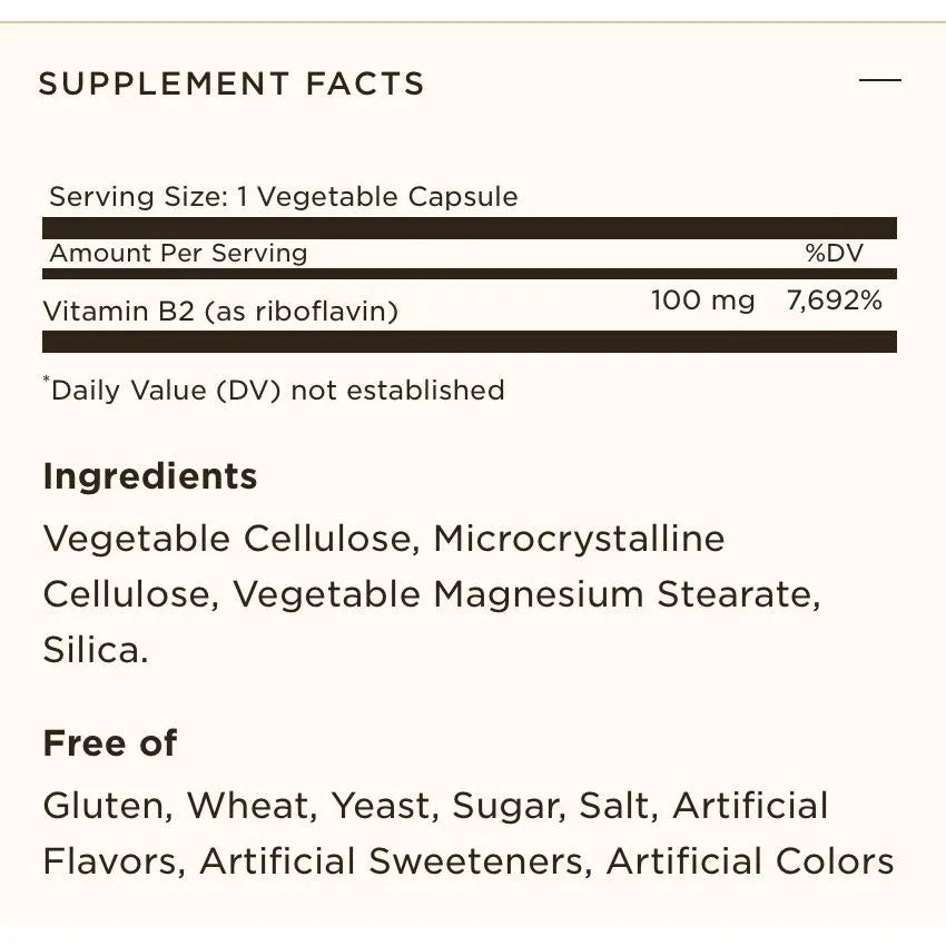 Solgar Vitamin B2 (Riboflavin) 100mg 100 Vegetable Capsules Non-GMO Vegan Gluten Free Dairy Free