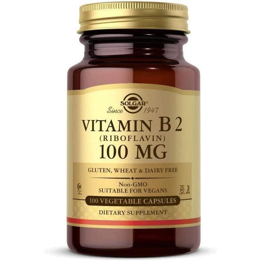 Solgar Vitamin B2 (Riboflavin) 100mg 100 Vegetable Capsules Non-GMO Vegan Gluten Free Dairy Free