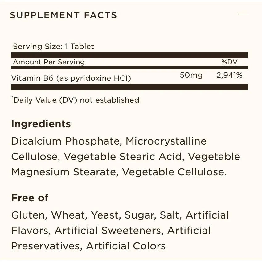 Solgar Vitamin B6 50 mg 100 Tablets Non-GMO Vegan Gluten Free Dairy Free