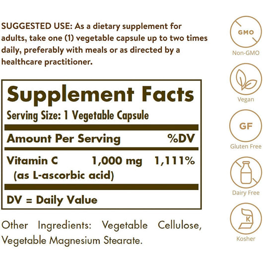 Solgar Vitamin C 1000 MG 100 Vegetable Capsules