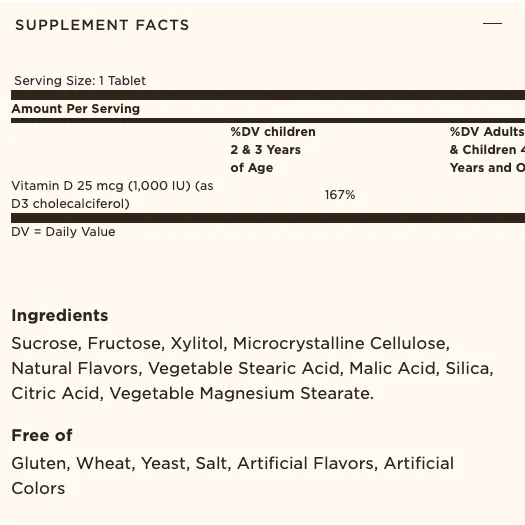 Solgar Vitamin D3 1000 IU 100 CHEWABLE TABLETS