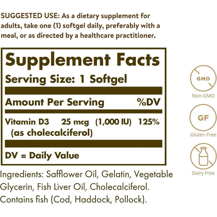 Solgar Vitamin D3 1000 IU 100 Softgels